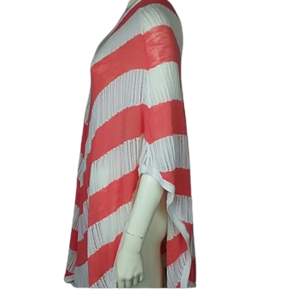 Chico's Coral striped loose knit poncho one size - Picture 6 of 9